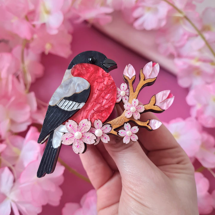 Bullfinch and Blossoms Brooch
