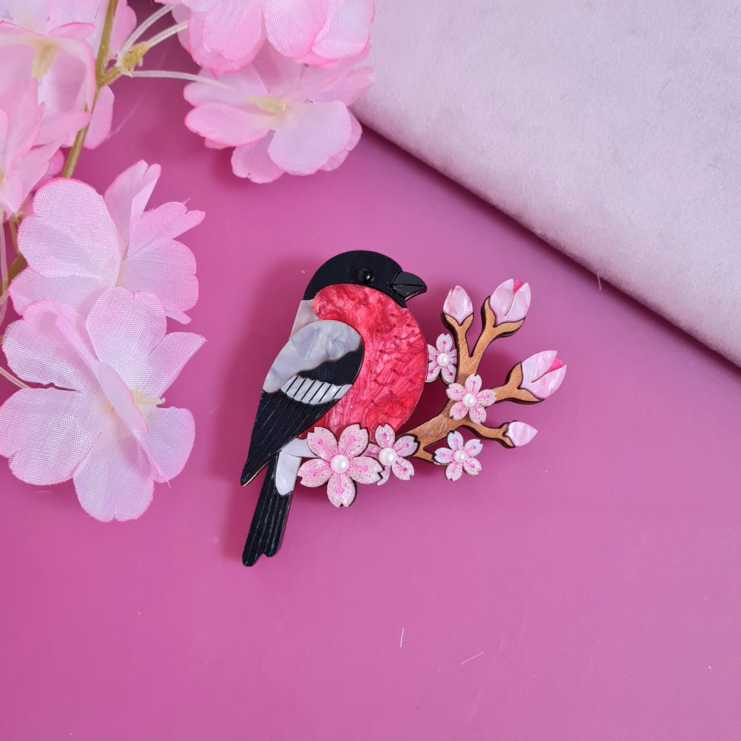 Bullfinch and Blossoms Brooch