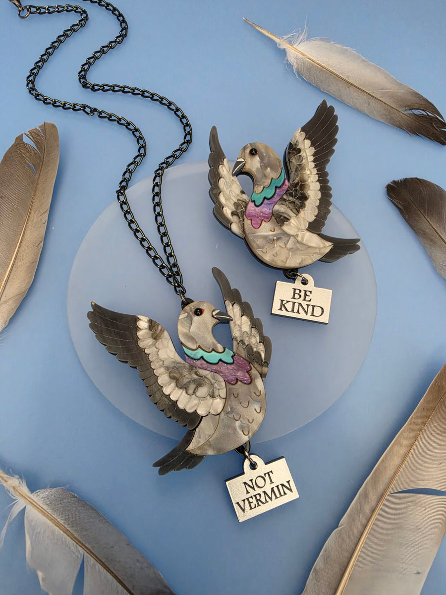 Flying Pigeon Bird Acrylic Brooch Pin or Pendant