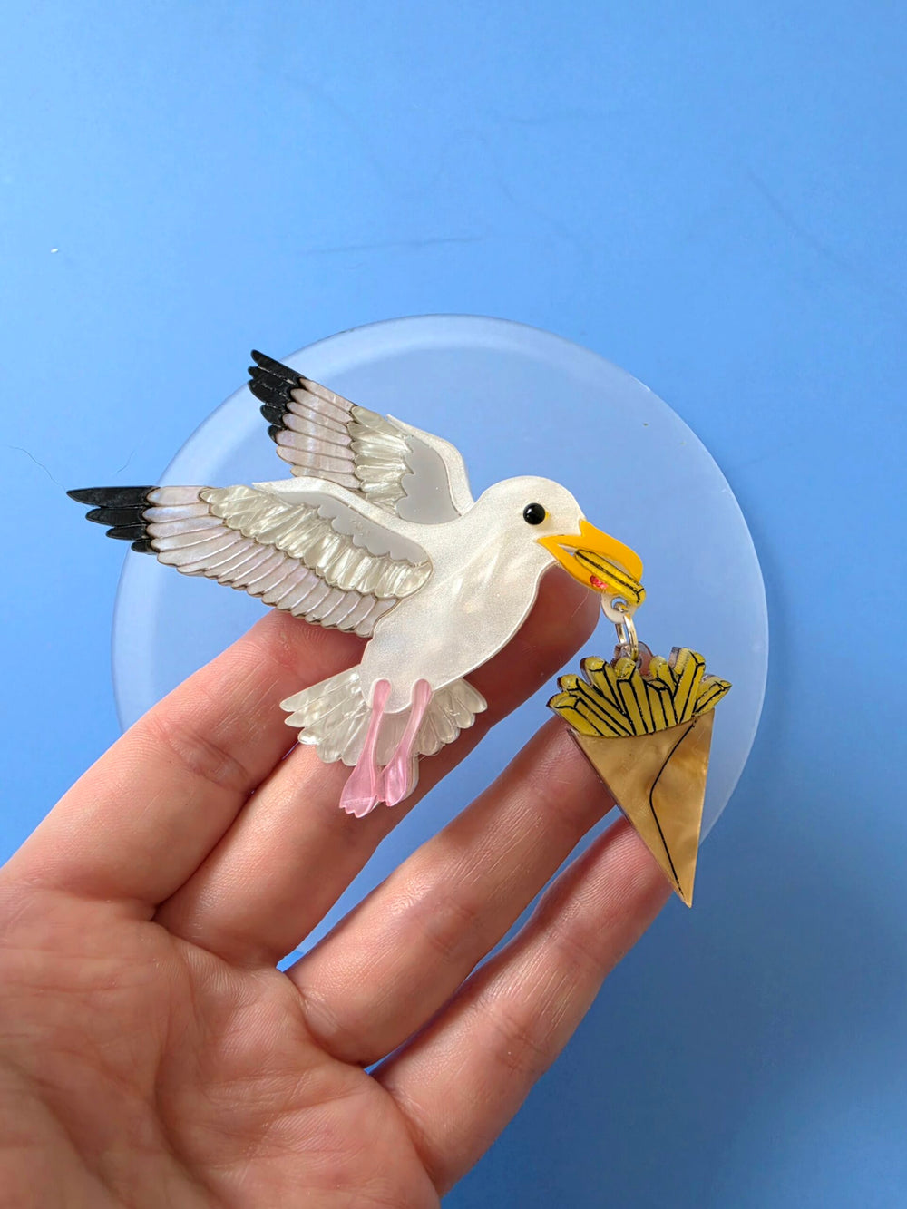 Flying Seagull Herring Gull Chip Thief Brooch