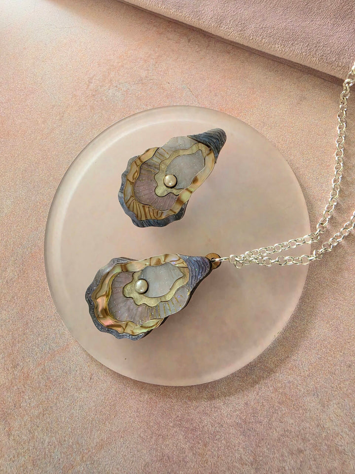Oyster Shell Pearl Ocean Pin or Pendant