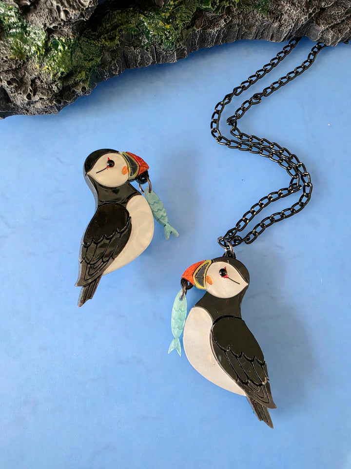 Puffin Coastal Bird Pin Brooch or Pendant