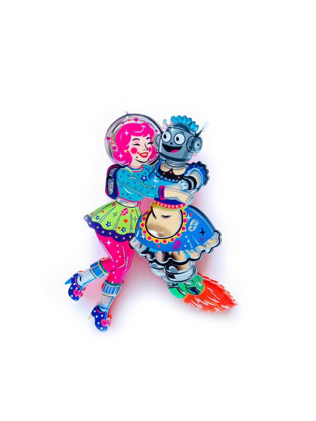 Robot and Space Girl Brooch by Rosie Rose Parker