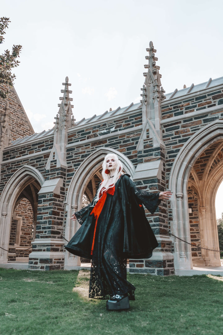 Priscilla 60's Bell Sleeve Lace Maxi Dress in Black