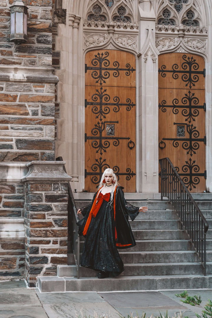 Priscilla 60's Bell Sleeve Lace Maxi Dress in Black