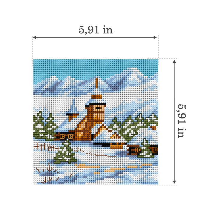Gobelin canvas for halfstitch without yarn Winter Lanscape with Church 2168D