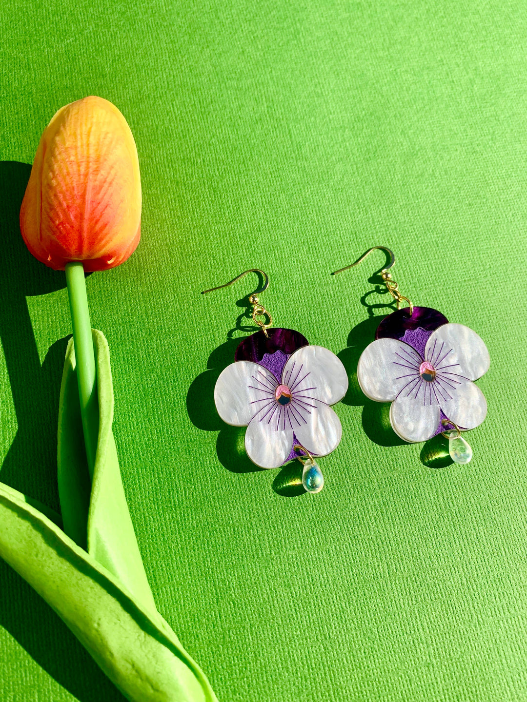 Pansies Acrylic Statement Earrings