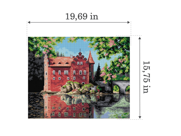 Needlepoint canvas for halfstitch without yarn Castle on the Water - Cervena Lhota (in Czech) 2298M