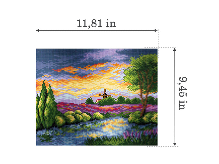Gobelin canvas for halfstitch without yarn Landscape with Windmill 2365H