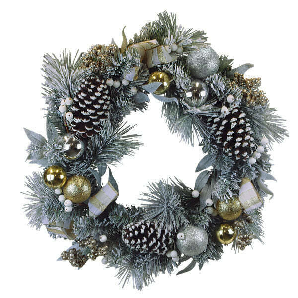 Old World Christmas 24 Inch Silver and Gold Frosted Fir Wreath