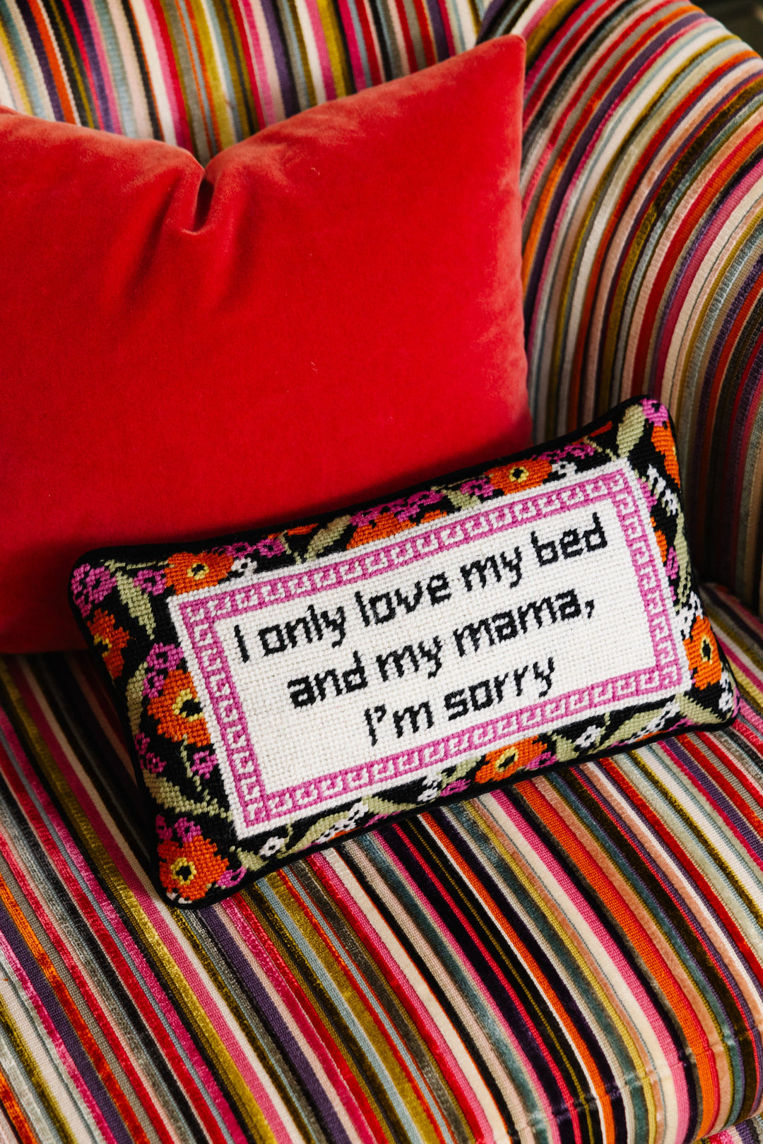 Only Love My Bed Needlepoint Pillow