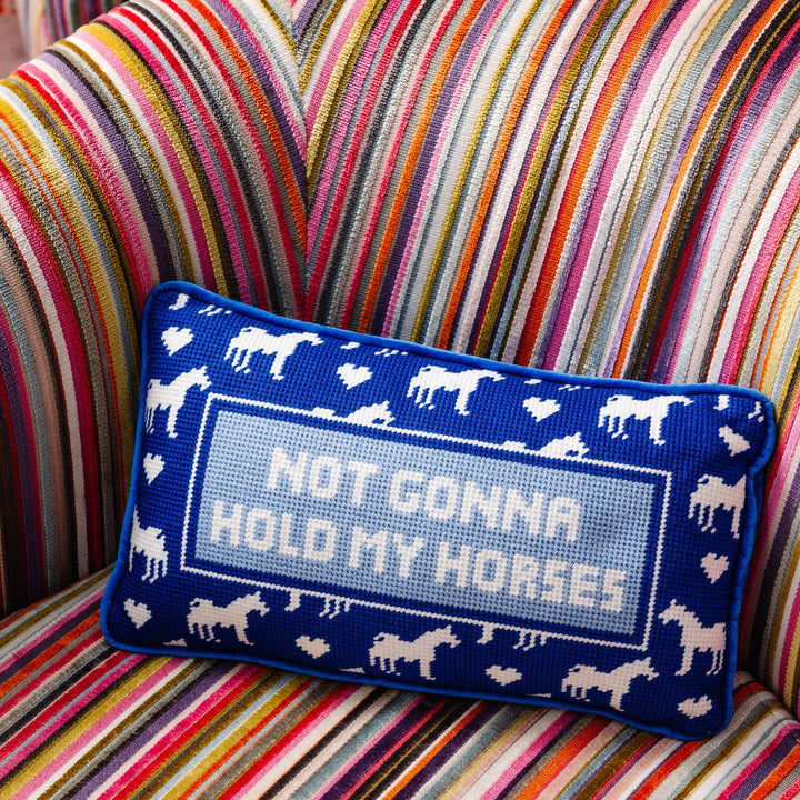 Hold My Horses Needlepoint Pillow