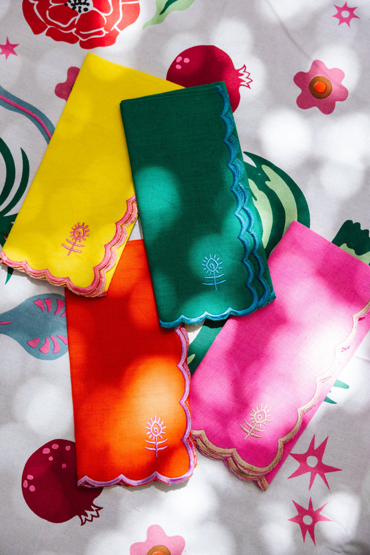 Icon Linen Napkins S/4 - Yellow + Neon Pink