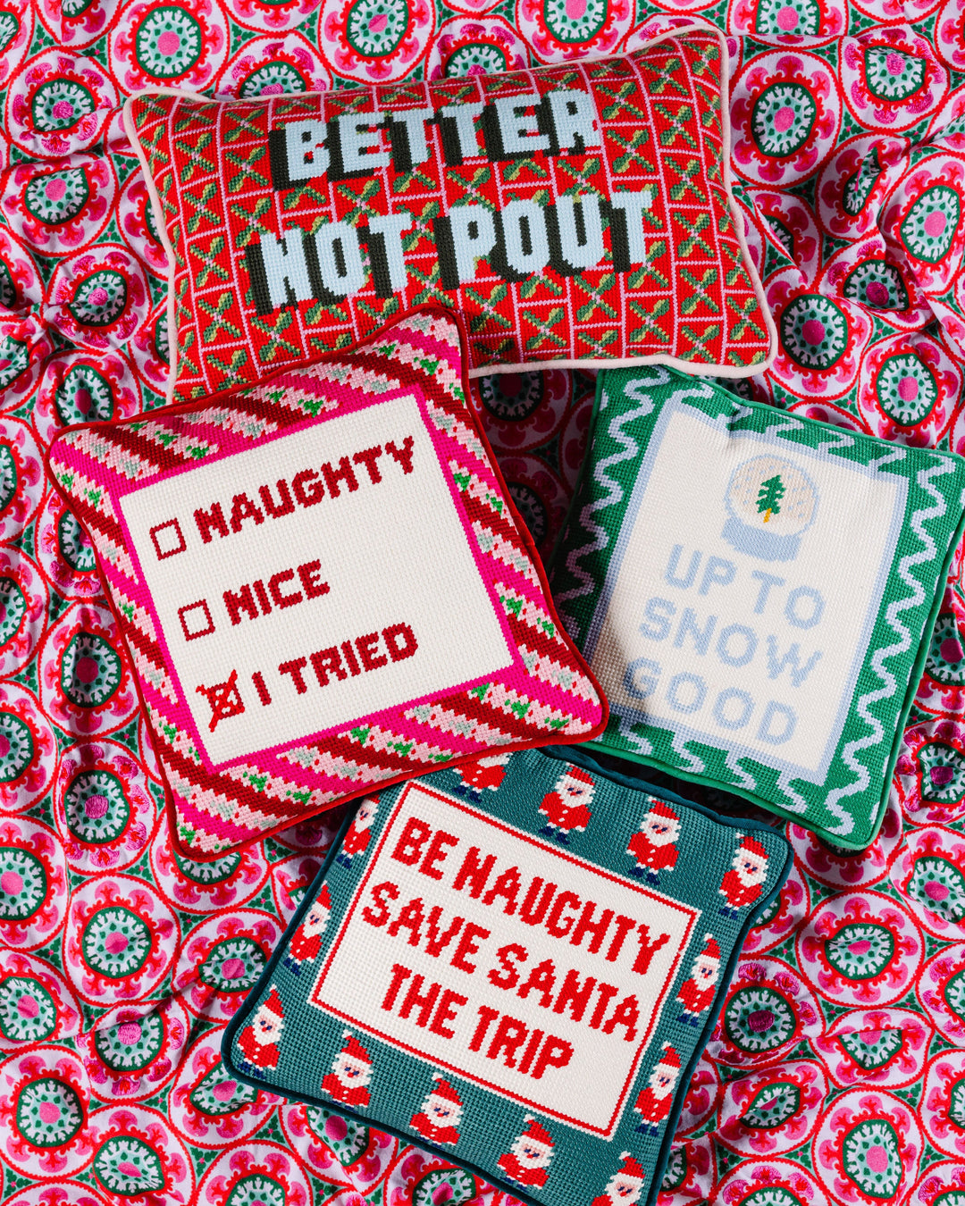 Be Naughty Needlepoint Pillow