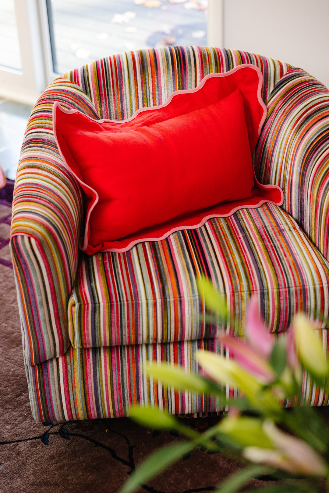 Darcy Linen Lumbar Pillow - Cherry + Light Pink - Case Only