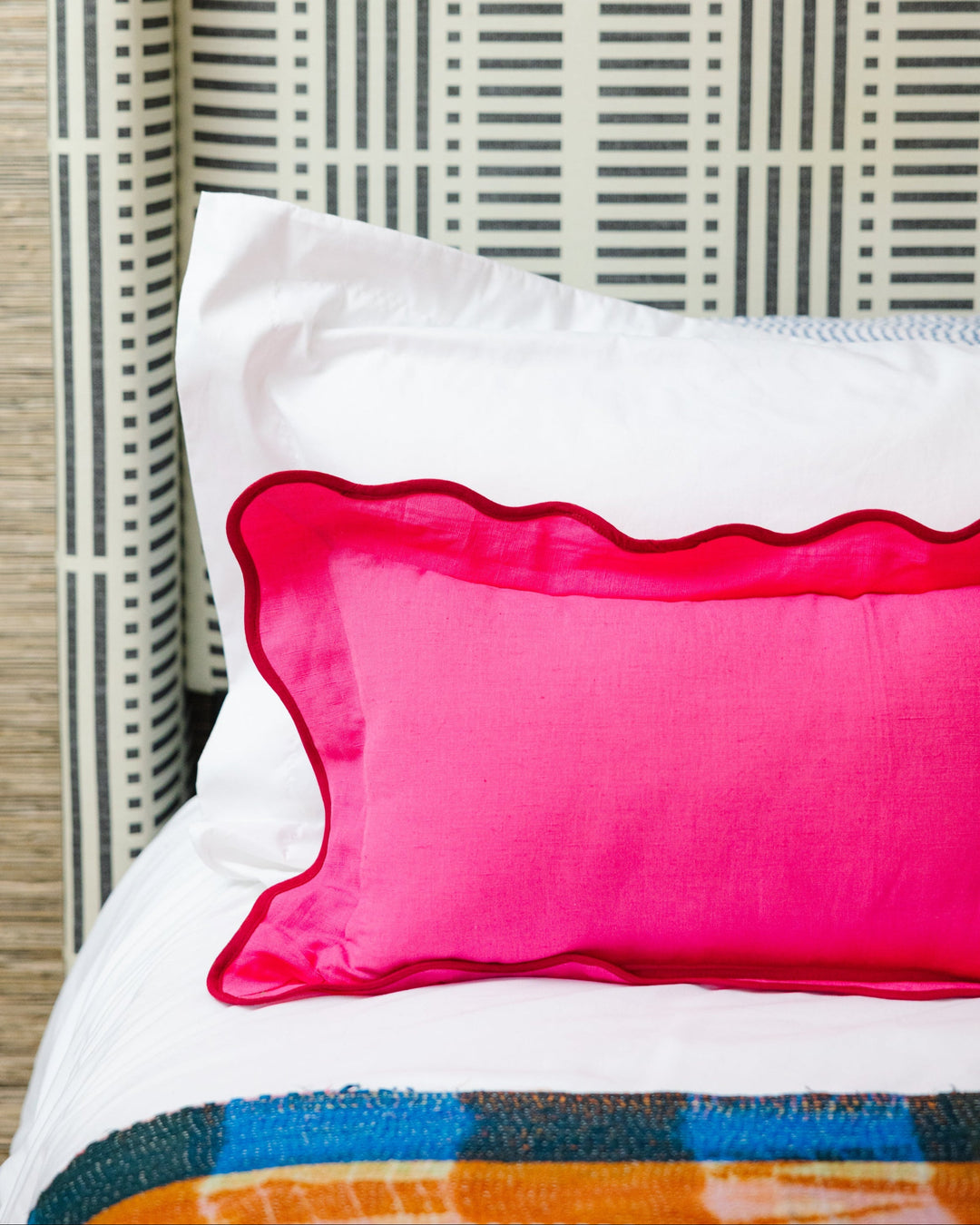 Darcy Linen Lumbar Pillow - Neon Pink + Wine - Case Only