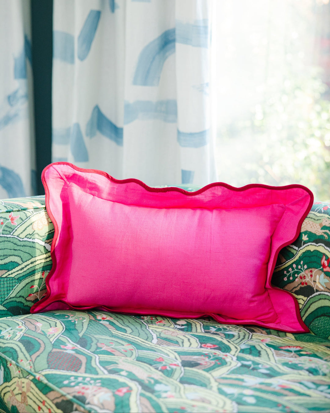 Darcy Linen Lumbar Pillow - Neon Pink + Wine - Case Only