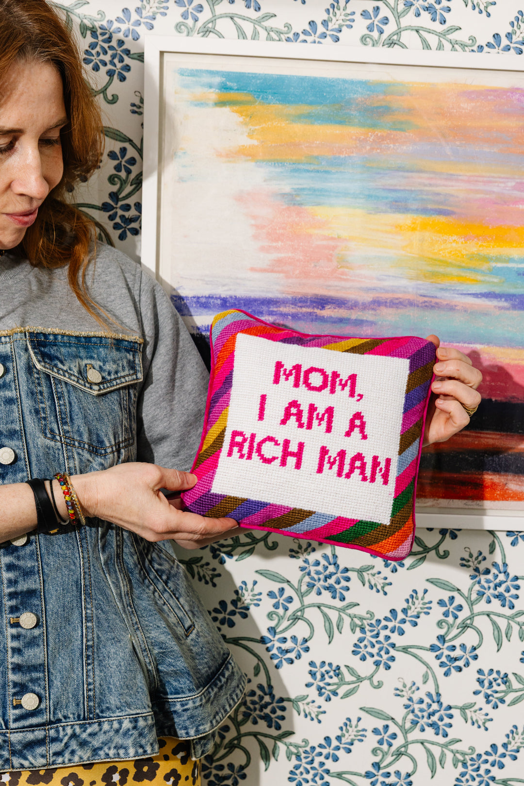 Rich Man Needlepoint Pillow