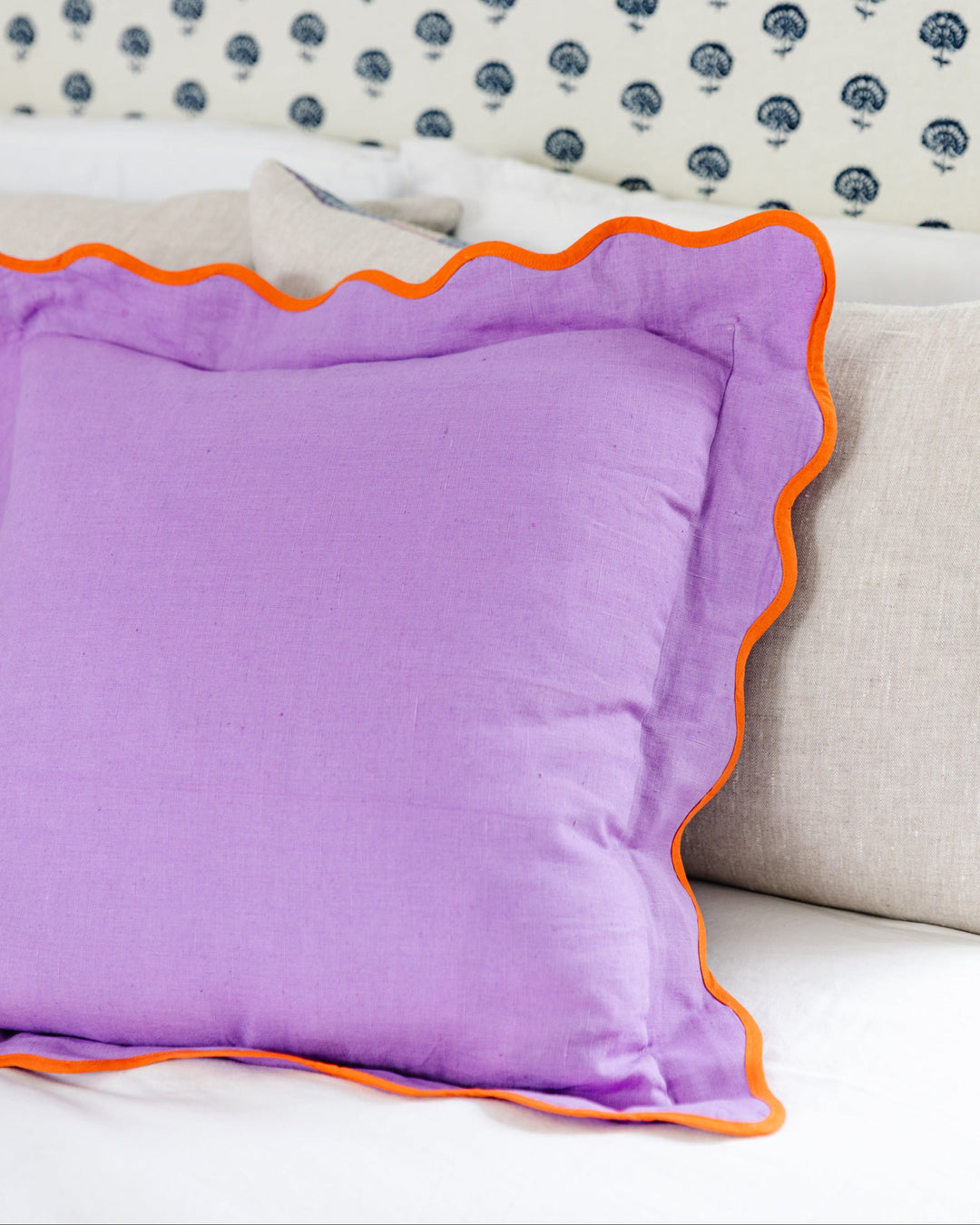 Darcy Linen Pillow - Lilac + Orange - Case Only