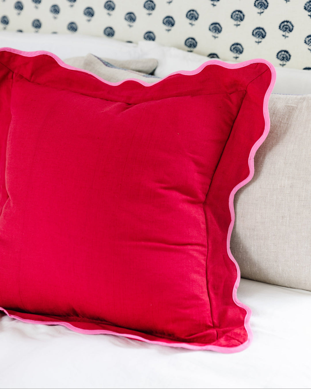 Darcy Linen Pillow - Wine + Neon Pink - Case Only