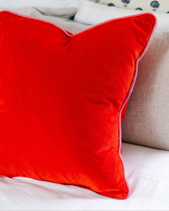 Charliss Velvet Pillow - Cherry + Light Pink - Case Only