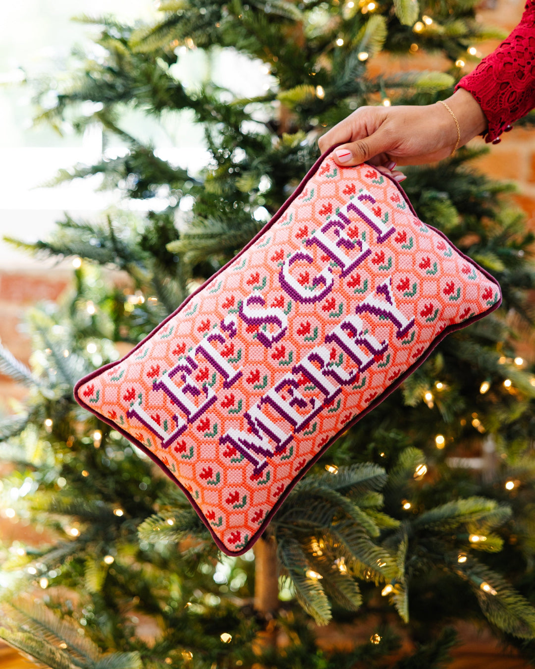 Let's Get Merry Needlepoint Pillow