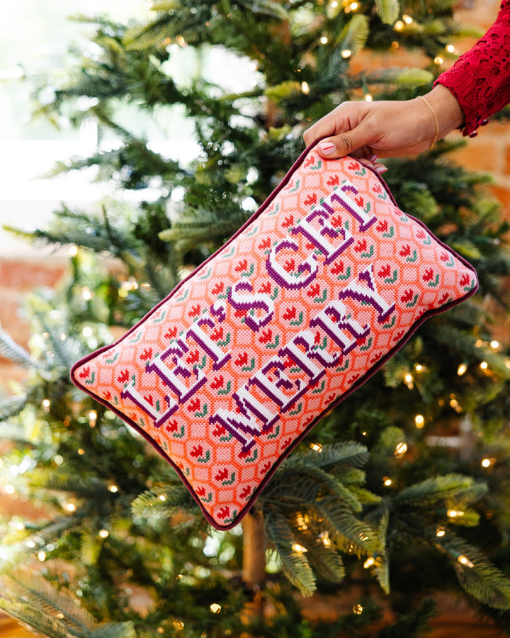 Let's Get Merry Needlepoint Pillow