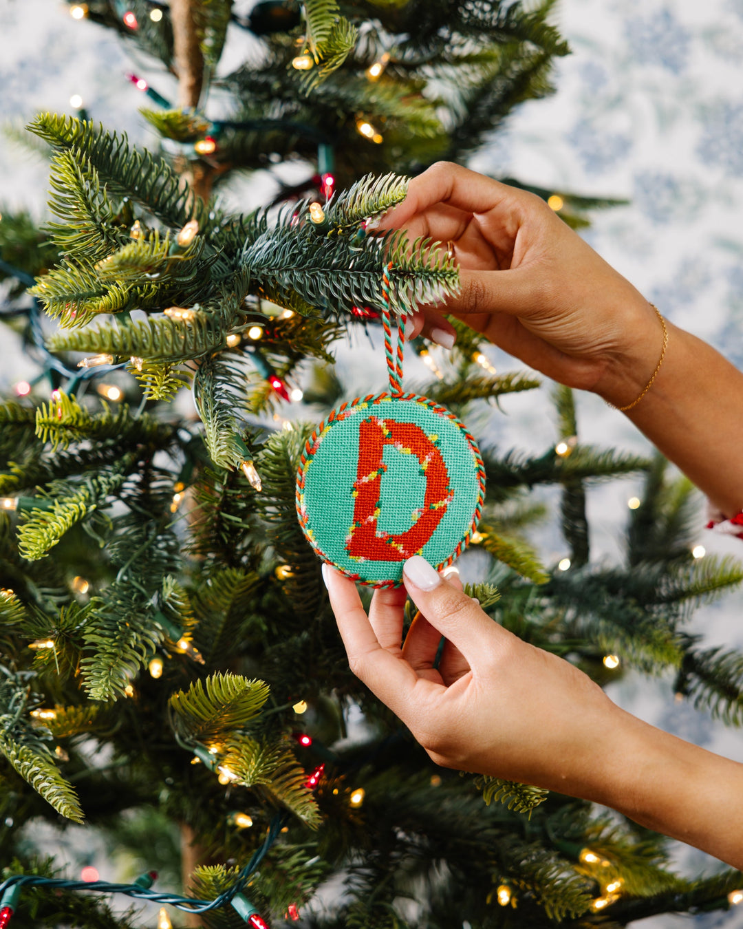 Needlepoint Monogram Ornament - D