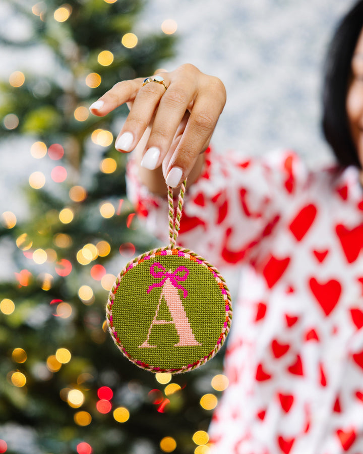 Needlepoint Monogram Ornament - A