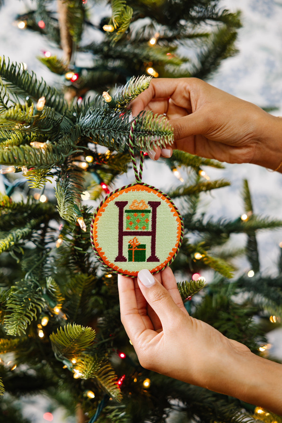 Needlepoint Monogram Ornament - H