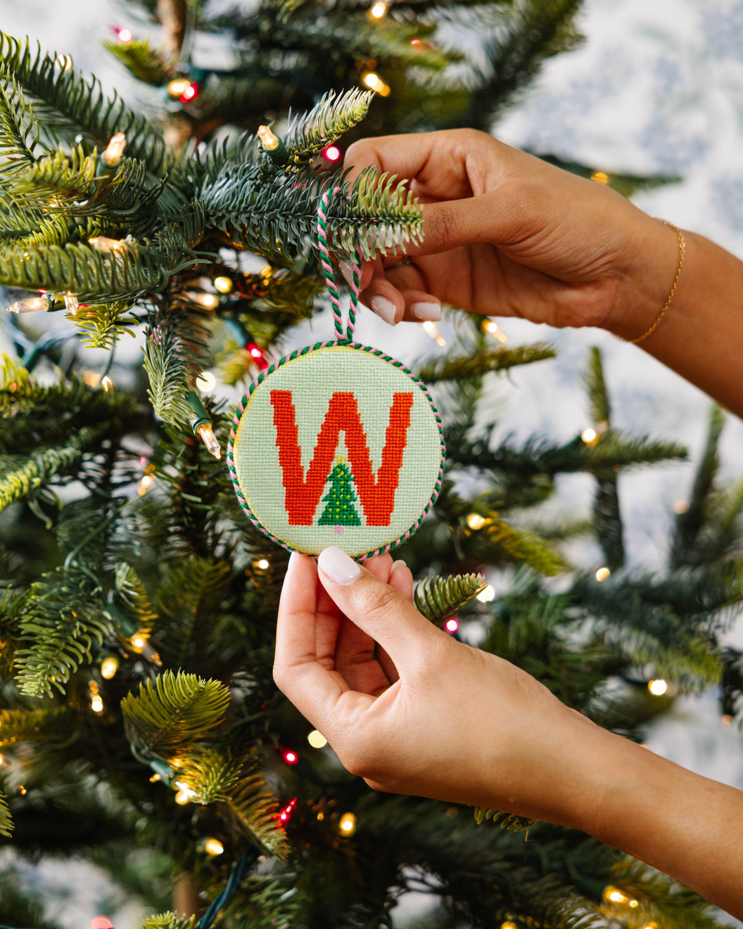 Needlepoint Monogram Ornament - W