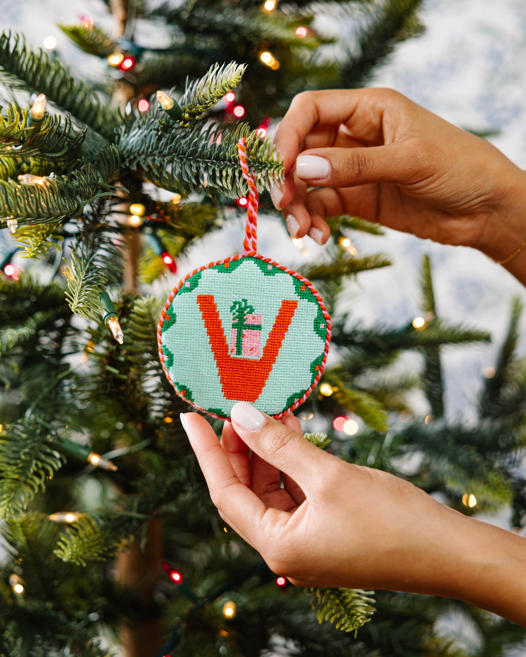 Needlepoint Monogram Ornament - V