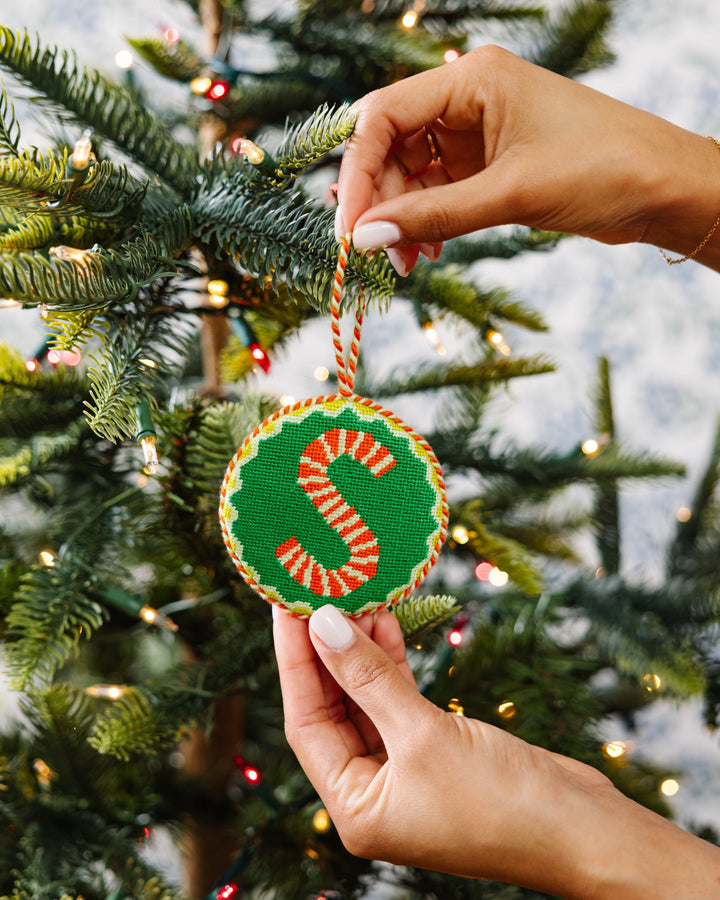 Needlepoint Monogram Ornament - S