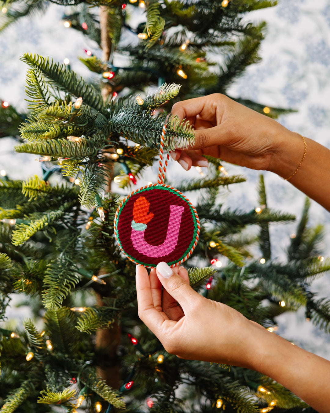 Needlepoint Monogram Ornament - U