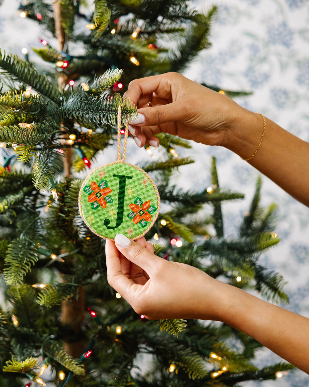 Needlepoint Monogram Ornament - J