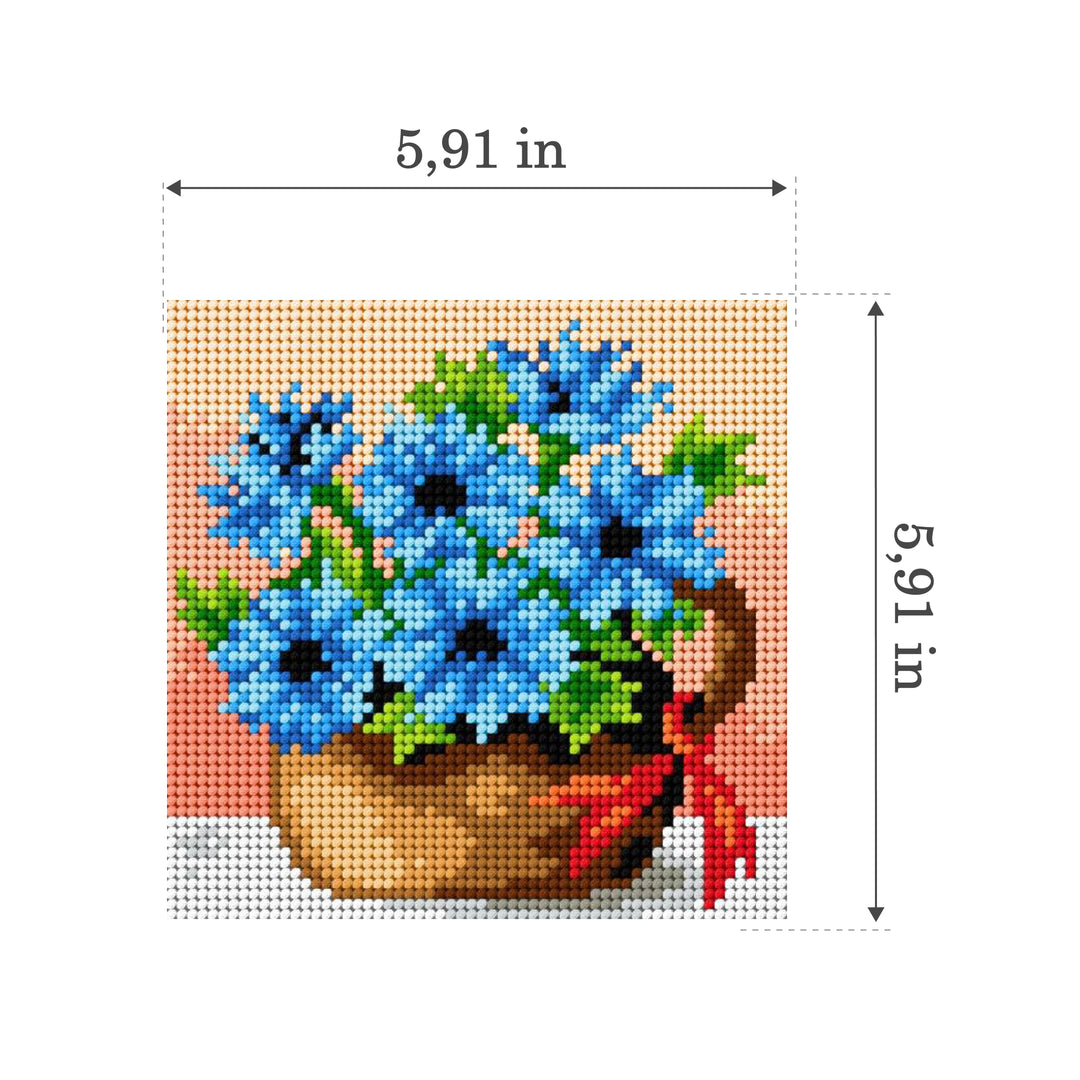 Gobelin canvas for halfstitch without yarn Basket of Cornflowers