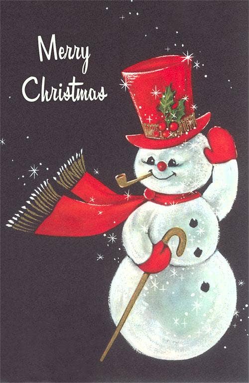 Snowman Waving Merry Christmas Vintage Postcard Reproduction Set of 10