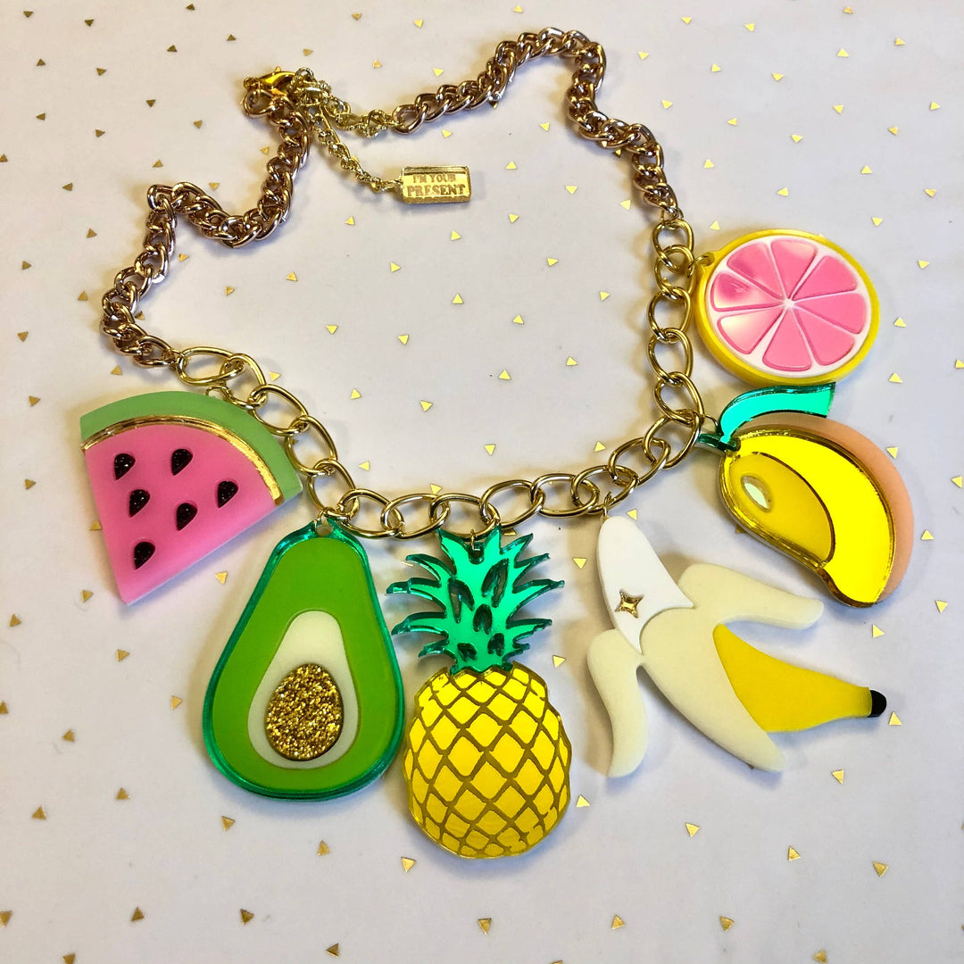 Fruit Food Acrylic Charm Statement Necklace