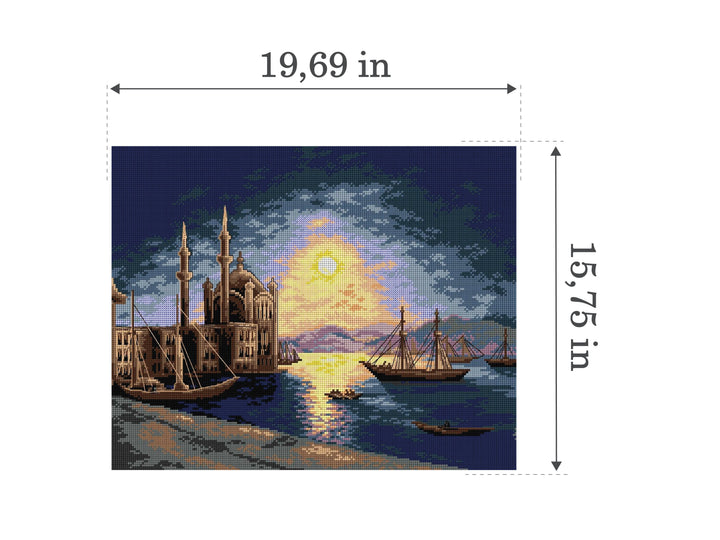 Gobelin canvas for halfstitch without yarn after Ivan Constantinovich Aivazovsky - Lunar Night on the Bosphorus 2663M
