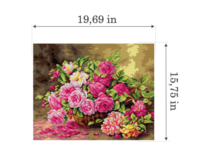 Gobelin canvas for halfstitch without yarn after Albert Tibule Furcy de Lavault - Roses 2703M