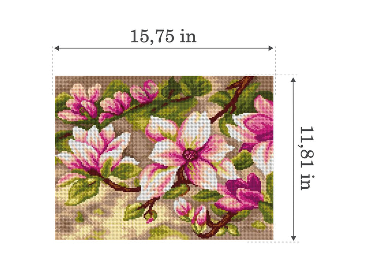 Needlepoint canvas for halfstitch without yarn Blooming Magnolia 2714J - Printed Tapestry Canvas