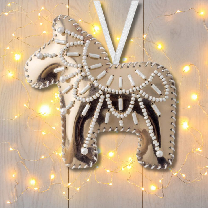Horse Christmas Ornament Artificial Leather Bead Embroidery Kit by Wonderland Crafts FLBB-131