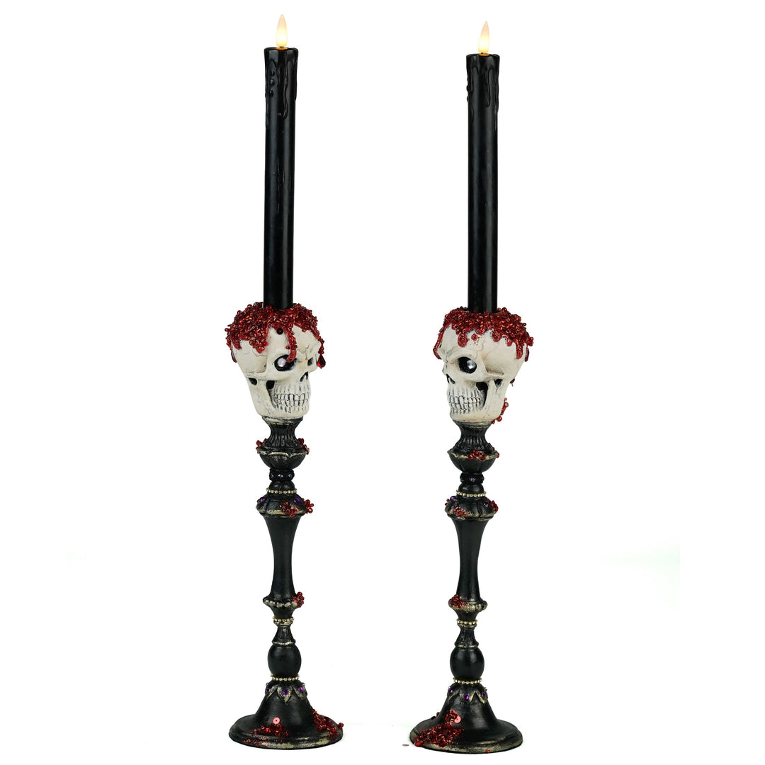 Skull Candlesticks Set of 2 | Halloween Decor | Katherine's Collection