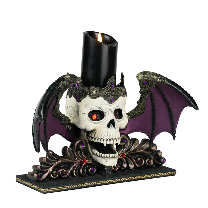 Winged Skull Pillar Candle Holder | Halloween Decor | Katherine's Collection