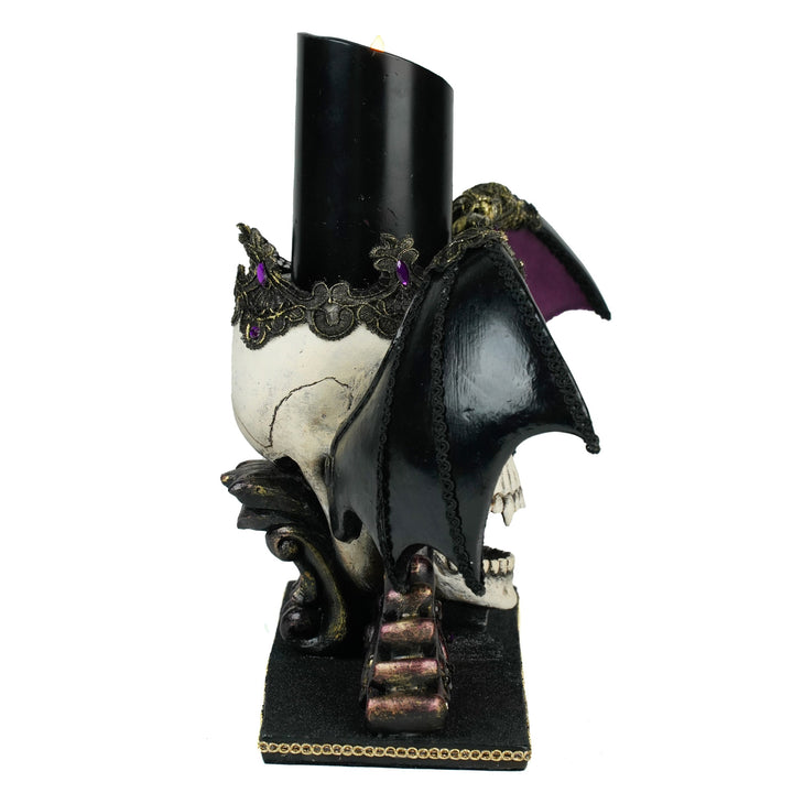 Winged Skull Pillar Candle Holder | Halloween Decor | Katherine's Collection