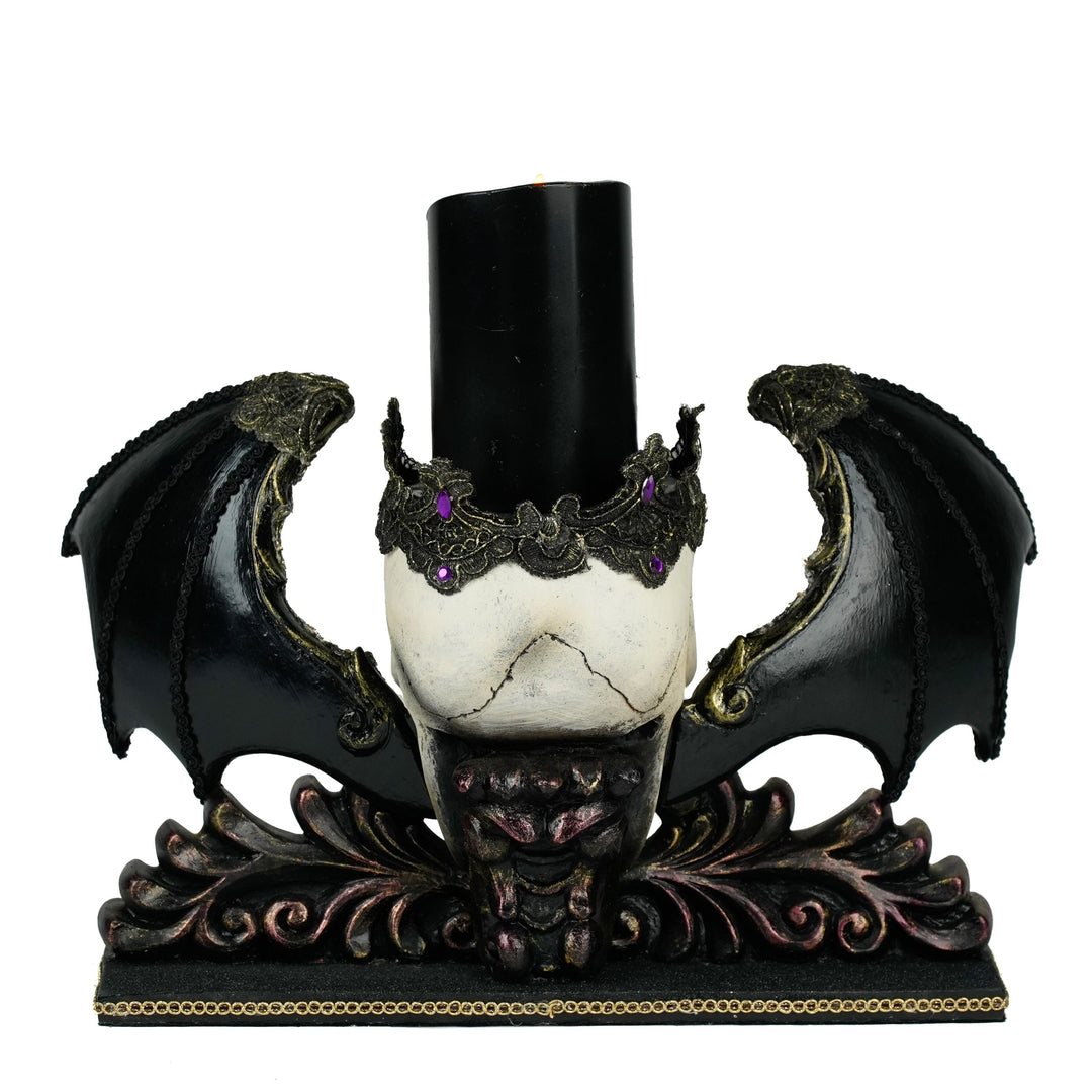 Winged Skull Pillar Candle Holder | Halloween Decor | Katherine's Collection