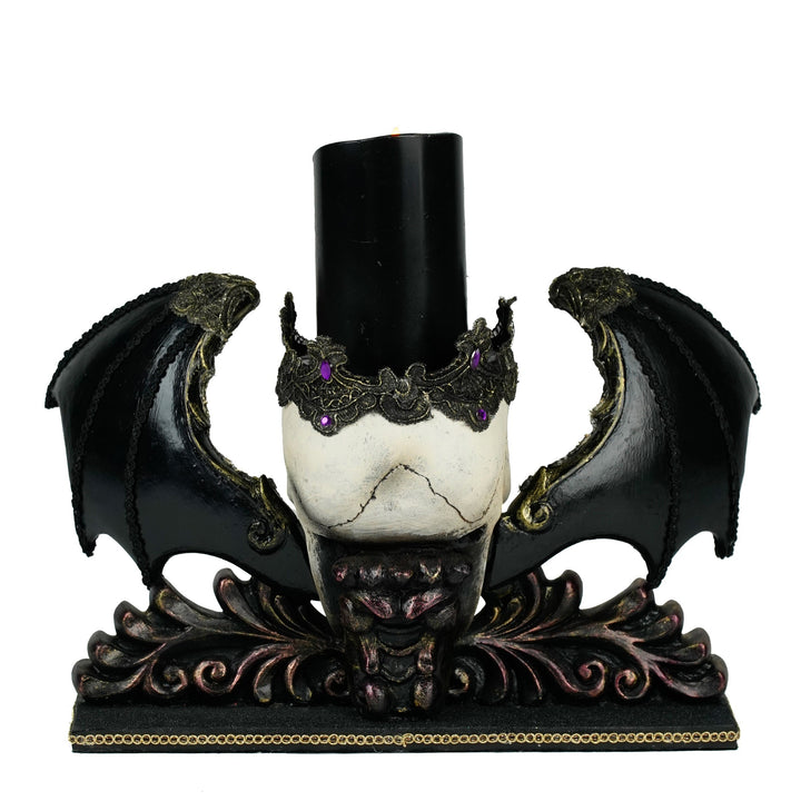Winged Skull Pillar Candle Holder | Halloween Decor | Katherine's Collection