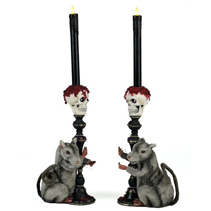 Rat Candlestick Holders Set of 2 | Halloween Decor | Katherine's Collection