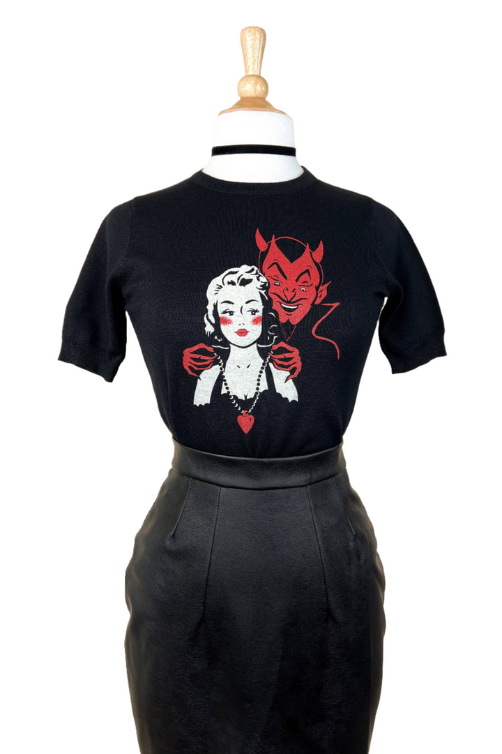 Deal with the Devil short sleeve Sweater in Black