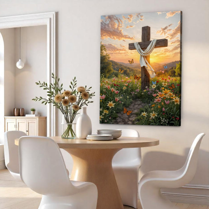Cross and Flowers Faith Wall Art